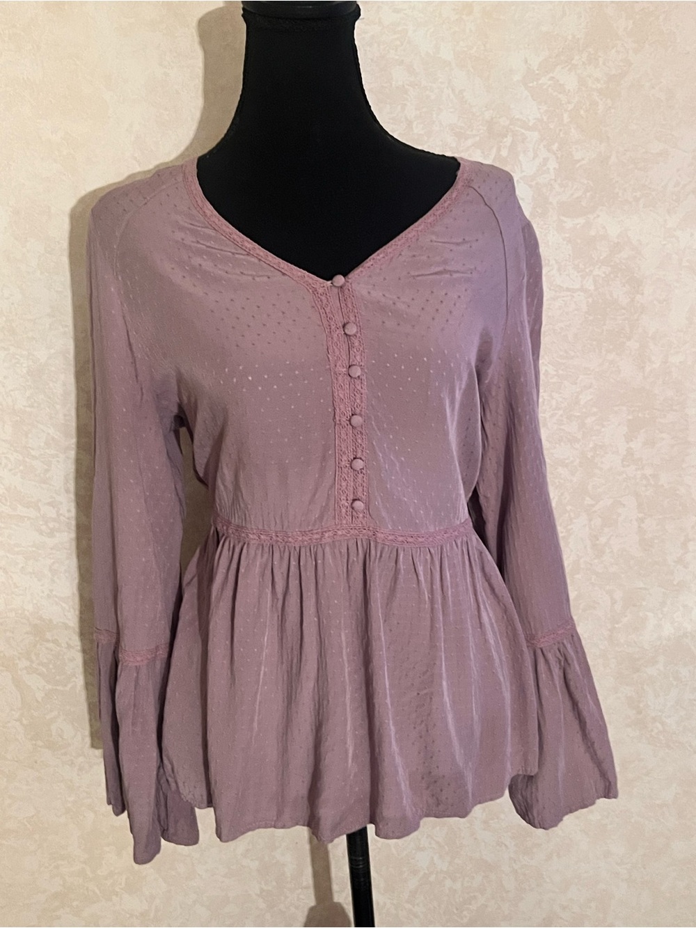 Womens Dusty purple Peplum Button-Front Top